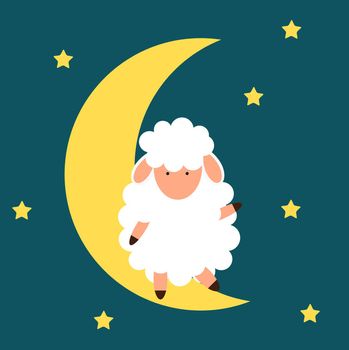 Cute little sheep on the night sky. Good night. vector illustration. EPS10