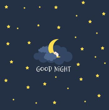 Cute little Moon on the night sky. Good night. vector illustration EPS10