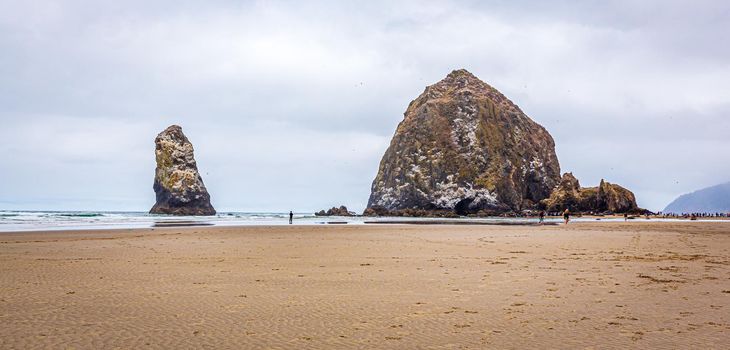 Haystack Rock and The Needles at low tide, Cannon Beach, Oregon