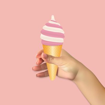 human hand holds Ice Cream Food Icon Vector Illustration EPS10