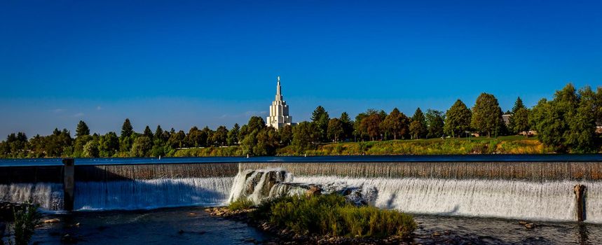 Mormon Temple in Idaho Falls, with Angel Moroni statue atop