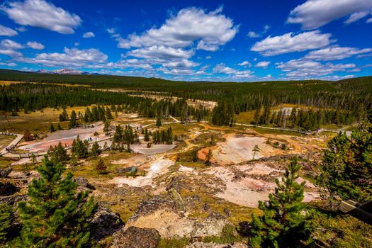 Artists Paint Pots, a group of over 50 springs geysers, vents, and mud pots, in Yellowstone National Park