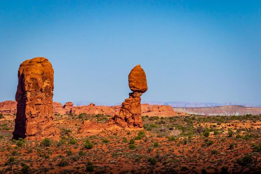 Balanced Rock and nearby rock formations in Arches National Park, Utah