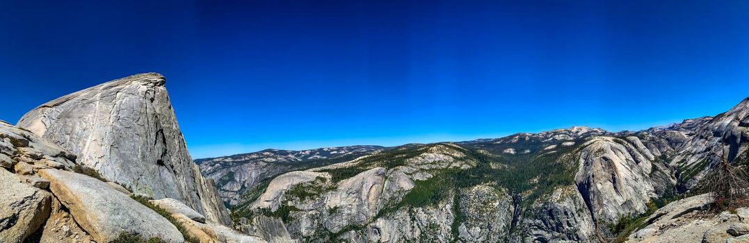 Half Dome viewed from Sub dome, with half dome cable visible, Yosemite National Park, California