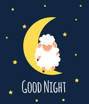 Cute little sheep on the night sky. Good night. vector illustration. EPS10