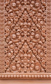 Wat Tham Phu Wa, Kanchanaburi, Thailand , May 12 2016 : Low relief sculpture, Thai pattern, wall mounted