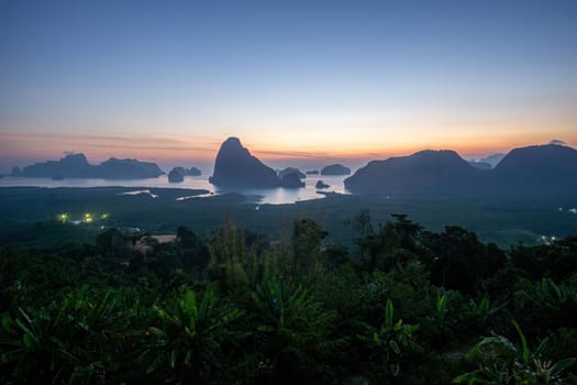 Morning sunrise. Mountains in the Andaman Sea.
March 2019: Samed Nang Phi Phang Nga, Thailand