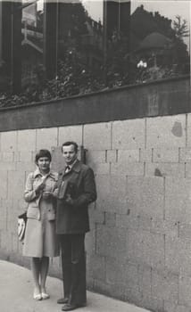 THE CZECHOSLOVAK SOCIALIST REPUBLIC - CIRCA 1980s: Vintage photo shows a mature couple. Retro black and white photography. Circa 1980.