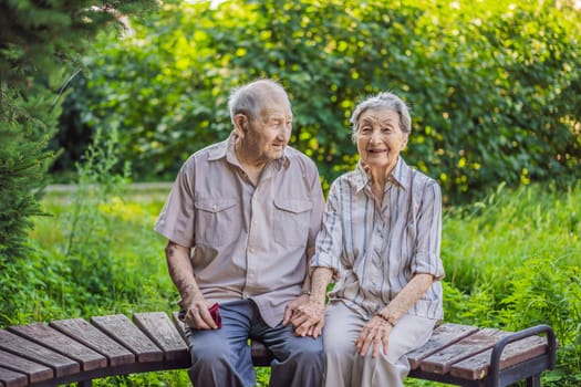 Elderly couple in love. Senior husband and wife holding hands and bonding with true emotions.