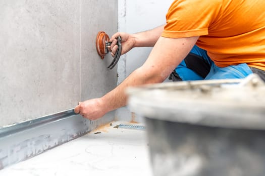 bathroom tiling with ceramic tiles. High quality photo