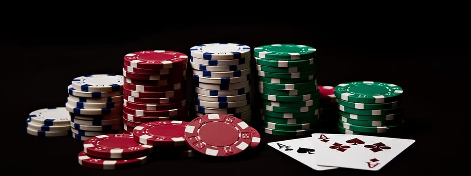 Casino poker chips falling on green felt background. Generative AI