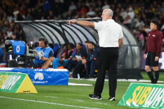 MELBOURNE, AUSTRALIA - MARCH 28: Australia coach Graham Arnold during an international friendly match between the Australia Socceroos and Ecuador at Marvel Stadium on March 28, 2023 in Melbourne, Australia.