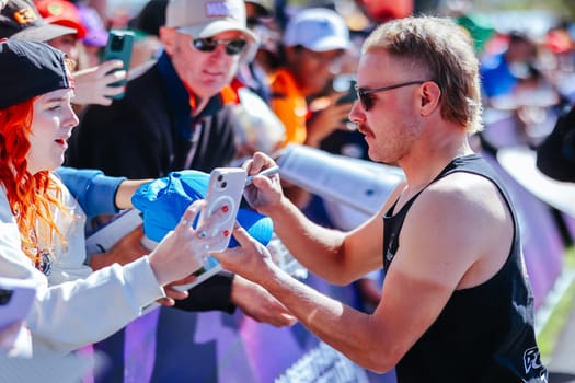 MELBOURNE, AUSTRALIA - MARCH 30: Valtteri Bottas of Finland meets fans at the 2023 Australian Formula 1 Grand Prix on 30th March 2023