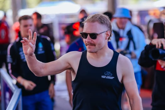 MELBOURNE, AUSTRALIA - MARCH 30: Valtteri Bottas of Finland meets fans at the 2023 Australian Formula 1 Grand Prix on 30th March 2023