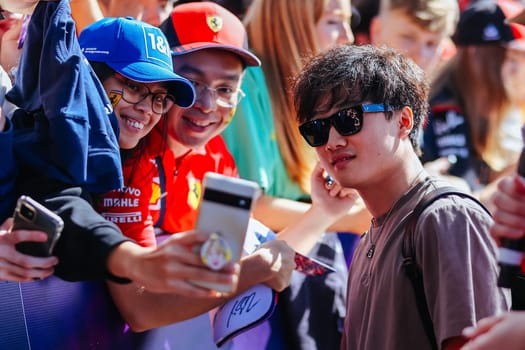 MELBOURNE, AUSTRALIA - MARCH 30: Yuki Tsunoda of Japan meets fans at the 2023 Australian Formula 1 Grand Prix on 30th March 2023
