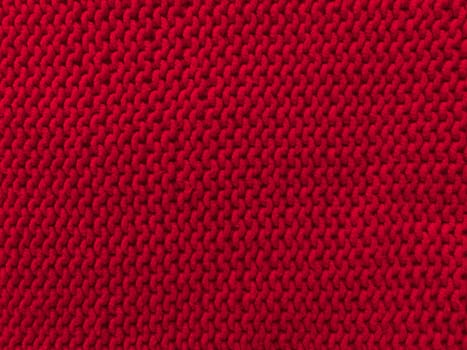 Christmas Knitted Texture. Organic Woven Textile. Cotton Knitwear Thread Wallpaper. Xmas Knitting Pattern. Vintage Detail Print. Warm Nordic Garment. Red Xmas Knitted Background.
