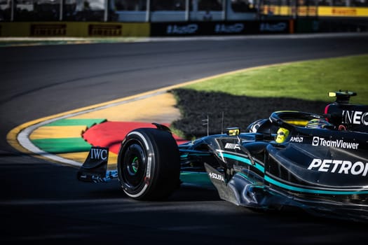 MELBOURNE, AUSTRALIA - APRIL 2: Lewis Hamilton of Great Britain drives the Mercedes AMG Petronas F1 Team W13 on race day during the 2023 Australian Grand Prix on April 2, 2023 in Melbourne, Australia.