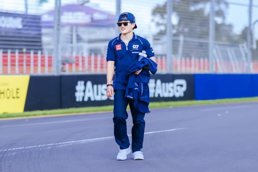 MELBOURNE, AUSTRALIA - MARCH 29: Yuki Tsunoda of Japan inspecting the circuit before the 2023 Australian Formula 1 Grand Prix on 29th March 2023