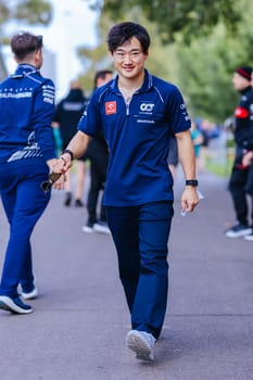 MELBOURNE, AUSTRALIA - MARCH 29: Yuki Tsunoda of Japan inspecting the circuit before the 2023 Australian Formula 1 Grand Prix on 29th March 2023