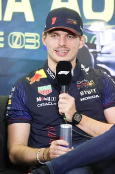 MELBOURNE, AUSTRALIA - MARCH 30: Max Verstappen of the Netherlands during a press conference at the 2023 Australian Formula 1 Grand Prix on 30th March 2023