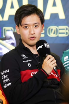 MELBOURNE, AUSTRALIA - MARCH 30: Zhou Guanyu of China during a press conference at the 2023 Australian Formula 1 Grand Prix on 30th March 2023
