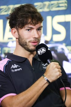 MELBOURNE, AUSTRALIA - MARCH 30: Pierre Gasly of France during a press conference at the 2023 Australian Formula 1 Grand Prix on 30th March 2023