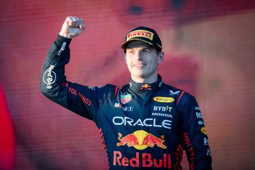 MELBOURNE, AUSTRALIA - APRIL 2: Max Verstappen of the Netherlands celebrates winning with his Oracle Red Bull Racing RB19 on race day during the 2023 Australian Grand Prix at Albert Park on April 2, 2023 in Melbourne, Australia.