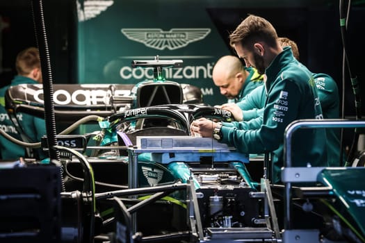 MELBOURNE, AUSTRALIA - MARCH 30: Aston Martin Aramco Cognizant Formula One Team at the 2023 Australian Formula 1 Grand Prix on 30th March 2023