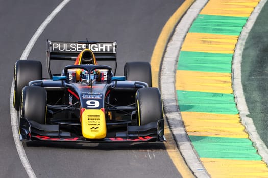 MELBOURNE, AUSTRALIA - MARCH 31: Jak Crawford of Hitech Pulse-Eight in F2 at the 2023 Australian Formula 1 Grand Prix on 31st March 2023