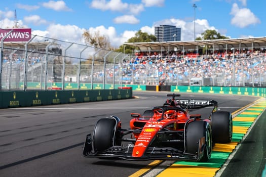 MELBOURNE, AUSTRALIA - MARCH 31: Charles Leclerc of Monaco drives the Ferrari SF-23 during practice in the 2023 Australian Grand Prix at Albert Park in Melbourne, Australia