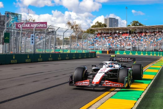 MELBOURNE, AUSTRALIA - MARCH 31: Nico Hulkenberg of Germany drives the Haas F1 VF-23 Ferrari during practice in the 2023 Australian Grand Prix at Albert Park in Melbourne, Australia