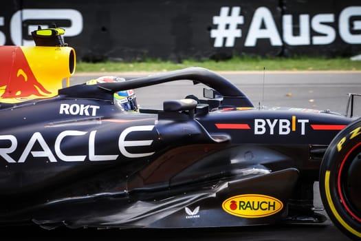MELBOURNE, AUSTRALIA - MARCH 31: Sergio Perez of Mexico drives the Oracle Red Bull Racing RB19 during practice in the 2023 Australian Grand Prix at Albert Park in Melbourne, Australia