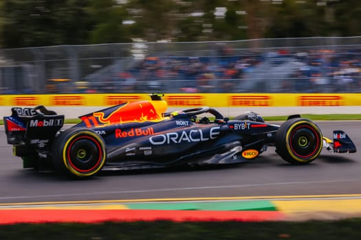 MELBOURNE, AUSTRALIA - MARCH 31: Sergio Perez of Mexico drives the Oracle Red Bull Racing RB19 during practice in the 2023 Australian Grand Prix at Albert Park in Melbourne, Australia