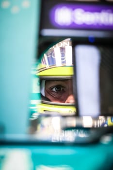 MELBOURNE, AUSTRALIA - MARCH 31: Fernando Alonso of Spain drives the Aston Martin AMR23 Mercedes during practice in the 2023 Australian Grand Prix at Albert Park in Melbourne, Australia