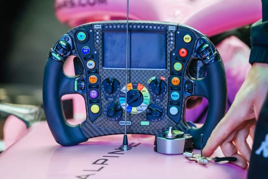 MELBOURNE, AUSTRALIA - MARCH 31: Alpine F1 Team steering wheel at the 2023 Australian Formula 1 Grand Prix on 31st March 2023