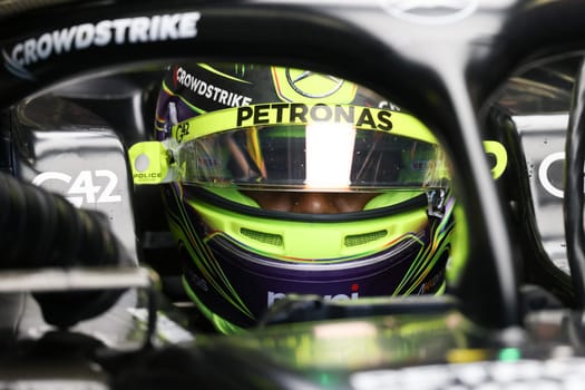 MELBOURNE, AUSTRALIA - MARCH 31: Lewis Hamilton of Great Britain drives the Mercedes AMG Petronas F1 Team W13 during practice in the 2023 Australian Grand Prix at Albert Park in Melbourne, Australia
