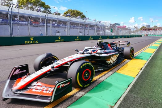 MELBOURNE, AUSTRALIA - MARCH 31: Nico Hulkenberg of Germany drives the Haas F1 VF-23 Ferrari during practice in the 2023 Australian Grand Prix at Albert Park in Melbourne, Australia