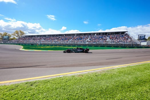 MELBOURNE, AUSTRALIA - MARCH 31: George Russell of Great Britain drives the Mercedes AMG Petronas F1 Team W13 during practice in the 2023 Australian Grand Prix at Albert Park in Melbourne, Australia
