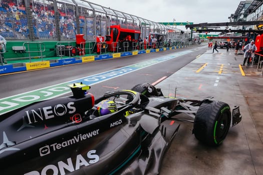 MELBOURNE, AUSTRALIA - MARCH 31: Lewis Hamilton of Great Britain drives the Mercedes AMG Petronas F1 Team W13 during practice in the 2023 Australian Grand Prix at Albert Park in Melbourne, Australia
