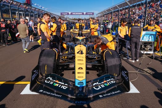 MELBOURNE, AUSTRALIA - APRIL 2: McLaren Formula 1 Team before race start at the 2023 Australian Formula 1 Grand Prix on 2nd April 2023