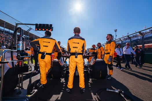 MELBOURNE, AUSTRALIA - APRIL 2: McLaren Formula 1 Team before race start at the 2023 Australian Formula 1 Grand Prix on 2nd April 2023
