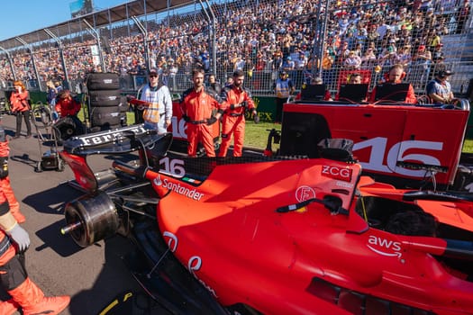 MELBOURNE, AUSTRALIA - APRIL 2: Scuderia Ferrari before race start during the 2023 Australian Grand Prix at Albert Park on April 2, 2023 in Melbourne, Australia.
