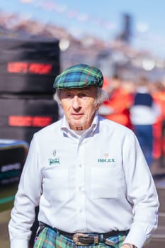 MELBOURNE, AUSTRALIA - APRIL 2: MELBOURNE, AUSTRALIA - APRIL 2: Sir Jackie Stewart on the grid before race start during the 2023 Australian Grand Prix at Albert Park on April 2, 2023 in Melbourne, Australia.