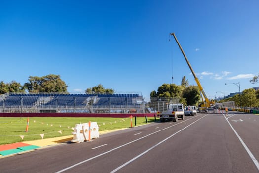MELBOURNE, AUSTRALIA - MARCH 17 2022: Track build and preparations for the 2023 Formula 1 Australian Grand Prix to be held on March 30 to April 2nd 2023.