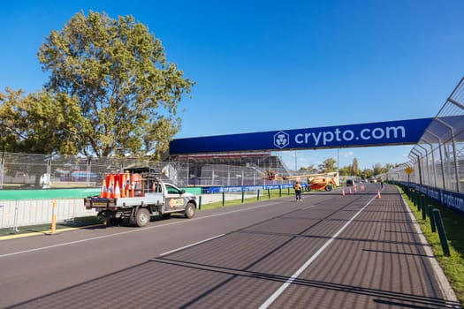 MELBOURNE, AUSTRALIA - MARCH 17 2022: Track build and preparations for the 2023 Formula 1 Australian Grand Prix to be held on March 30 to April 2nd 2023.