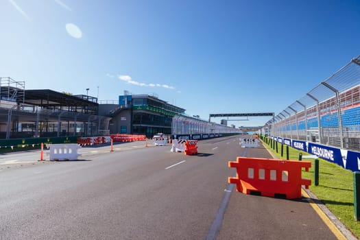 MELBOURNE, AUSTRALIA - MARCH 17 2022: Track build and preparations for the 2023 Formula 1 Australian Grand Prix to be held on March 30 to April 2nd 2023.