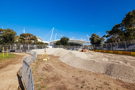 MELBOURNE, AUSTRALIA - MARCH 17 2022: Track build and preparations for the 2023 Formula 1 Australian Grand Prix to be held on March 30 to April 2nd 2023.