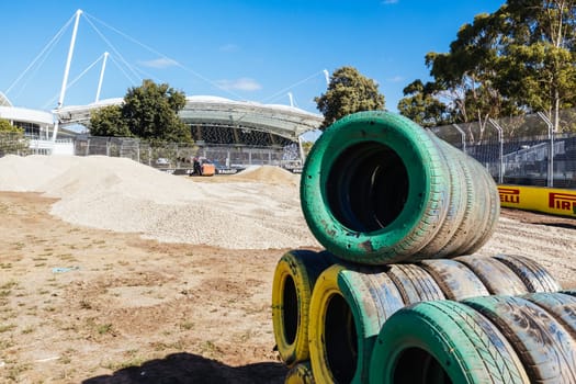 MELBOURNE, AUSTRALIA - MARCH 17 2022: Track build and preparations for the 2023 Formula 1 Australian Grand Prix to be held on March 30 to April 2nd 2023.