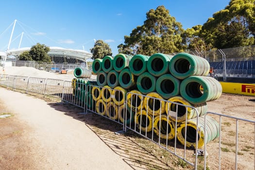 MELBOURNE, AUSTRALIA - MARCH 17 2022: Track build and preparations for the 2023 Formula 1 Australian Grand Prix to be held on March 30 to April 2nd 2023.