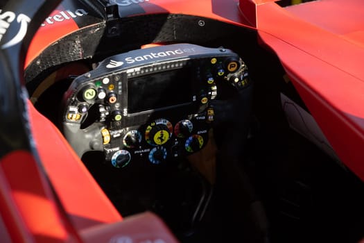 MELBOURNE, AUSTRALIA - APRIL 2: The stricken Ferrari SF-23 of Charles Leclerc on race day during the 2023 Australian Grand Prix at Albert Park on April 2, 2023 in Melbourne, Australia.